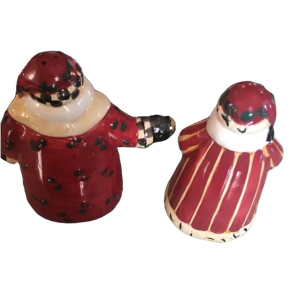 Christmas Sakura 1997 Santa's Retweet Earthenware Salt & Pepper by Debbie Mumm - Picture 4 of 6